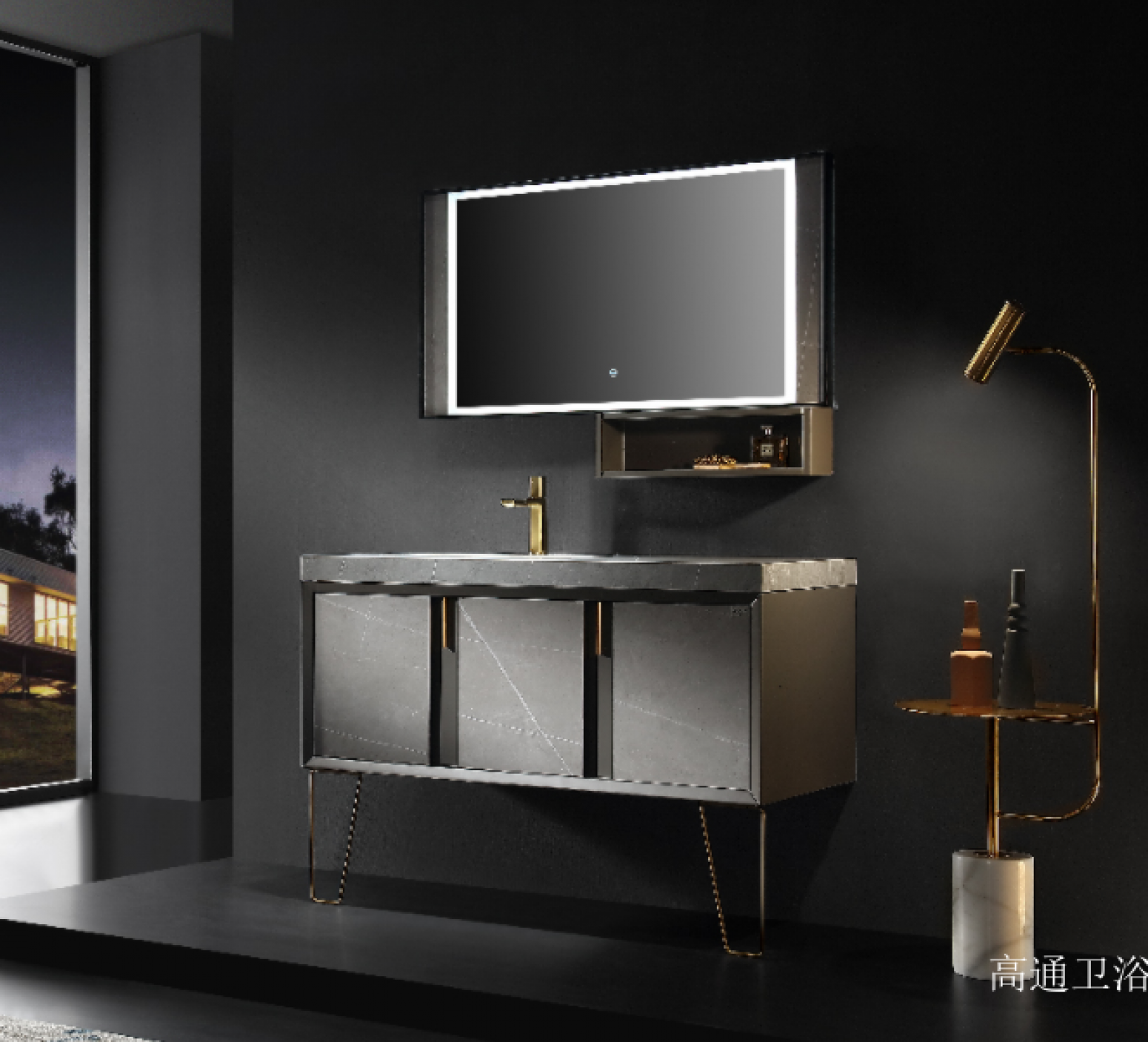 高通卫浴 Bathroom furniture product 《Smart mirror gray grain bathroom cabinet》