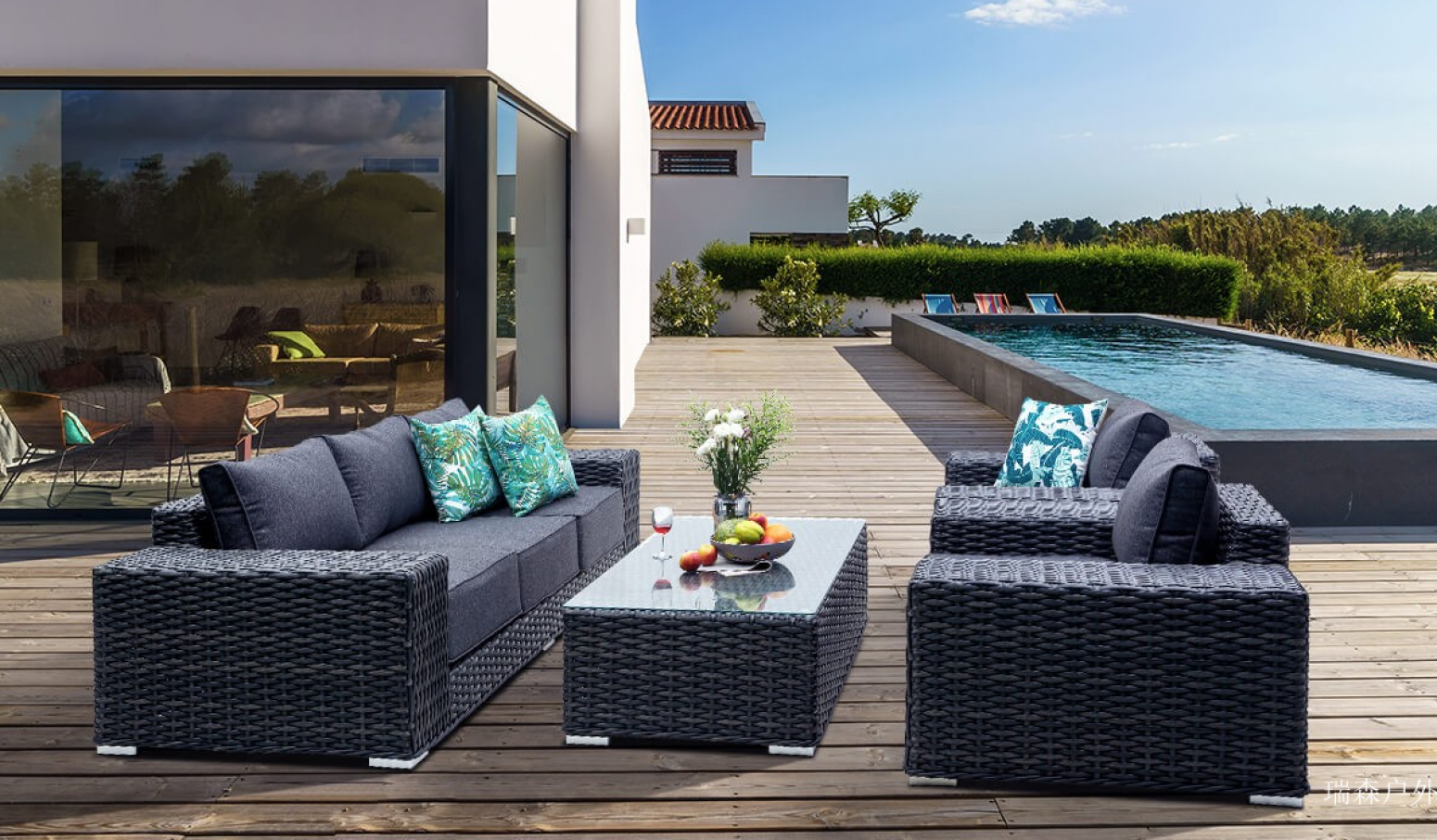 瑞森户外 Outdoor furniture Product 《Dark grey rattan light luxury outdoor sofa》【图0】
