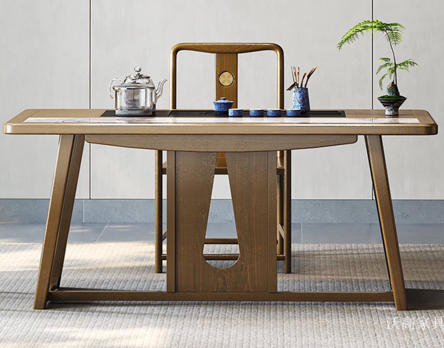 沃高家具 Home Furniture product 《Light wood new Chinese tea stand》