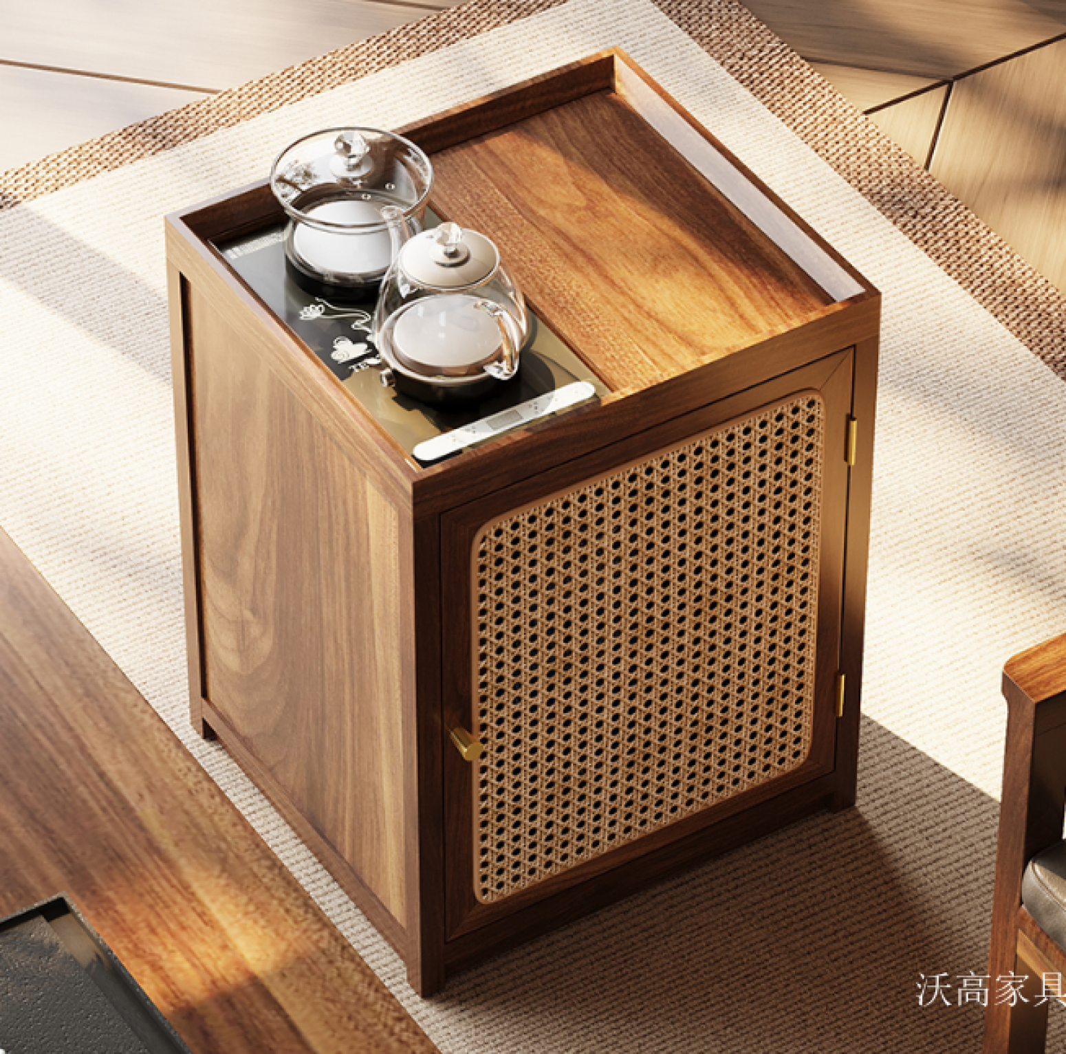 沃高家具 Home Furniture Product 《Solid wood rattan simple tea cabinet》【图1】