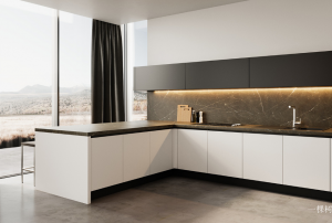 Product picture:Furniture factory 一棵树 Bathroom furniture product name 《Modern black and white L cabinets》议价