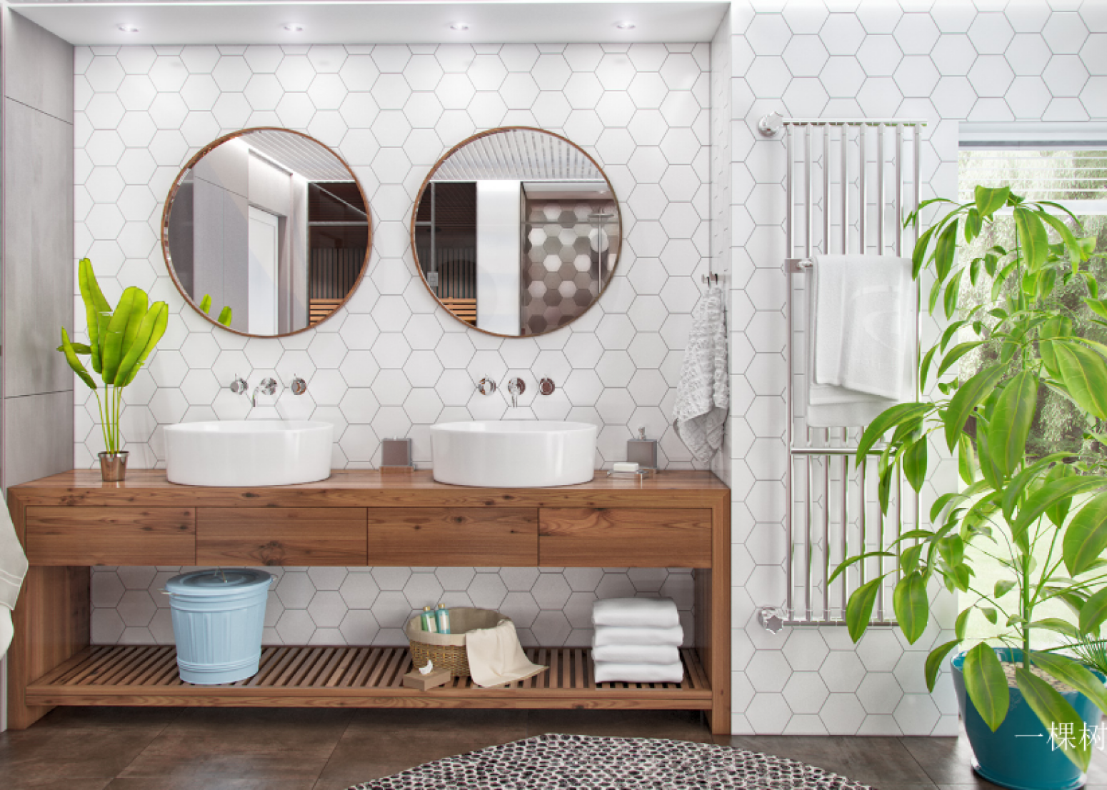 一棵树 Bathroom furniture product 《Wooden double basin fresh bathroom cabinet》