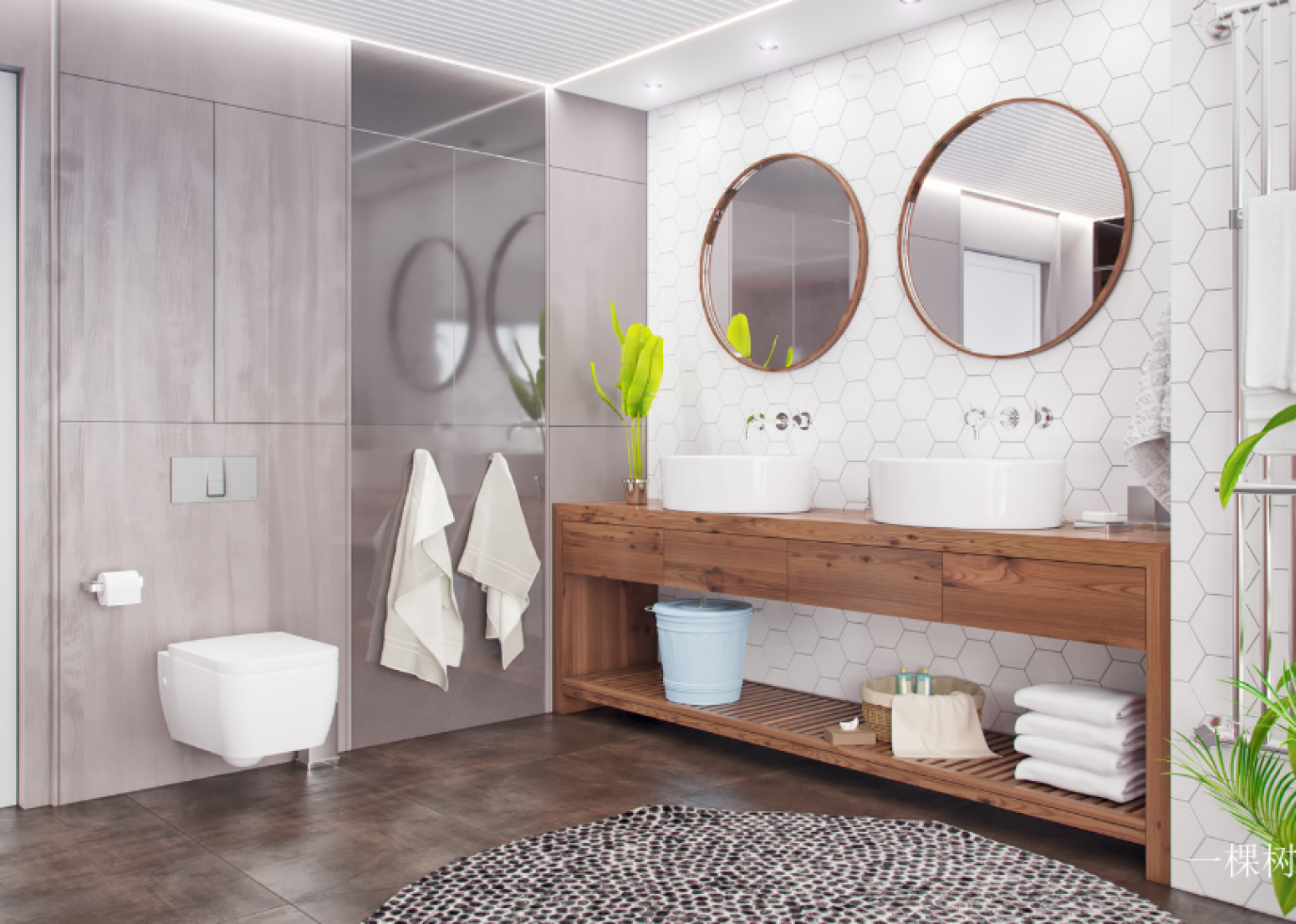 一棵树 Bathroom furniture Product 《Wooden double basin fresh bathroom cabinet》【图1】