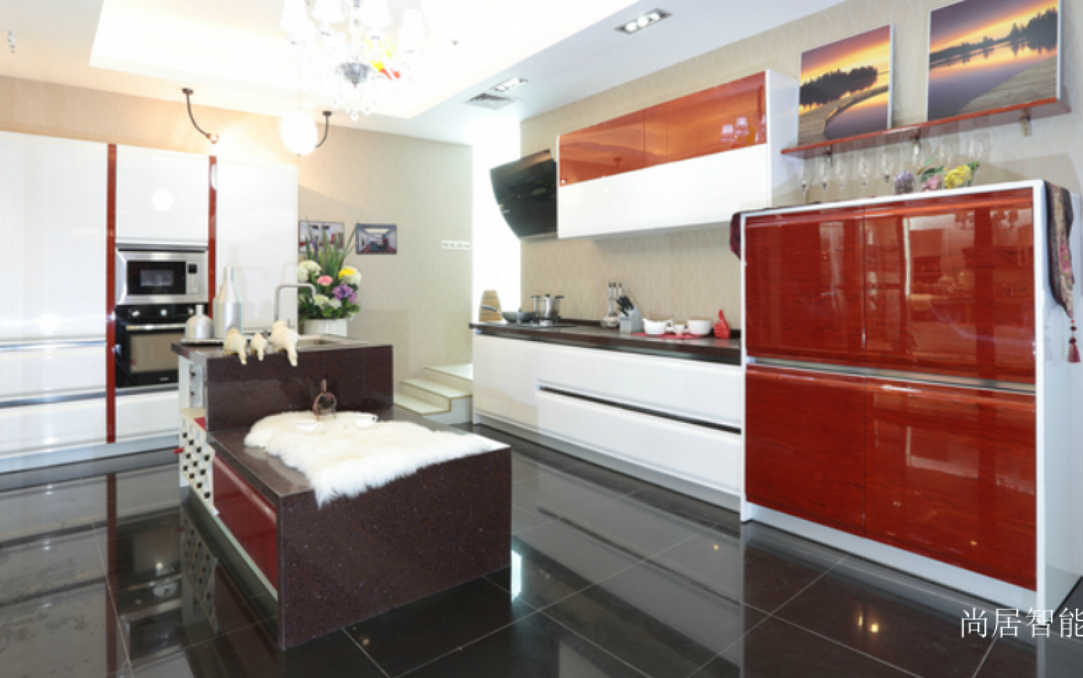 尚居智能 Bathroom furniture product 《Red and white modern fashion cabinets》