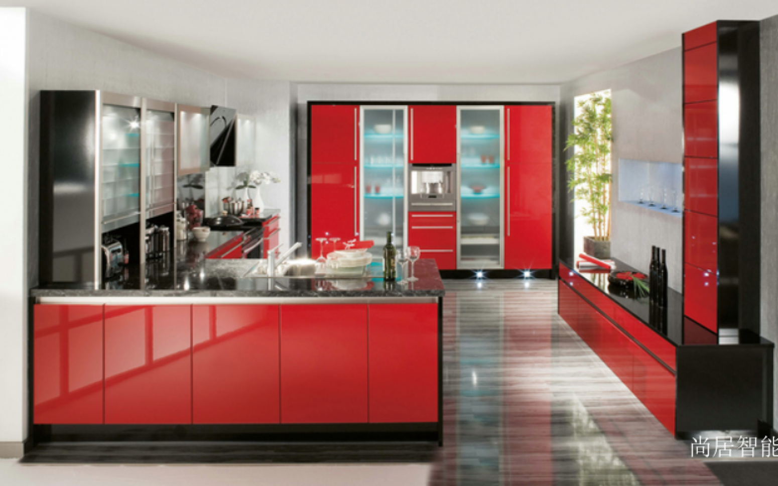 尚居智能 Bathroom furniture product 《Bright red modern integral cabinet》