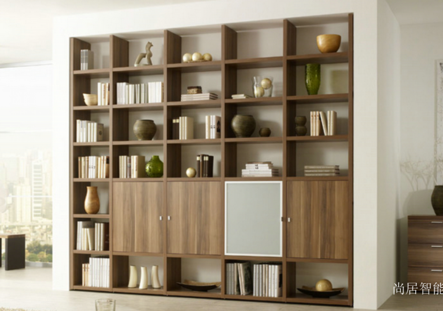 尚居智能 Bathroom furniture product 《Walnut color multi-grid bookcase》