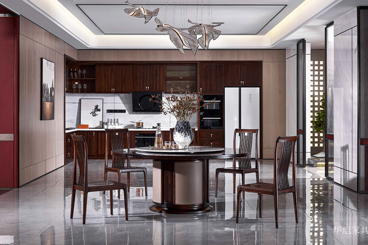 华旭家具 Bathroom furniture Product 《New Chinese Dark Brown kitchen cabinet》【图0】