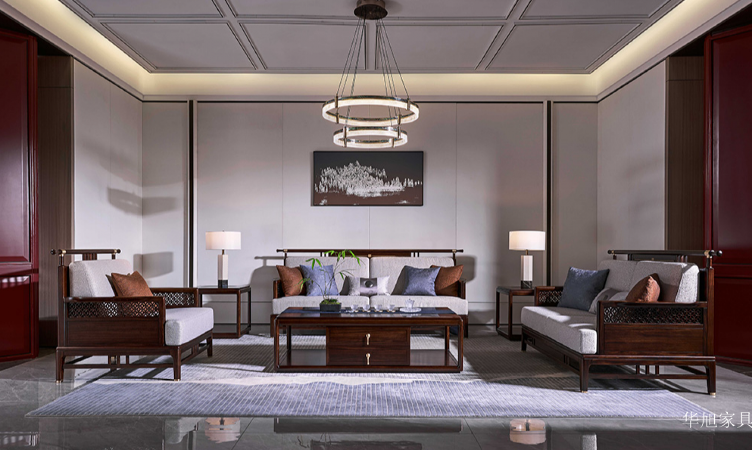 华旭家具 Home Furniture product 《New Chinese-style elegant solid wood sofa》