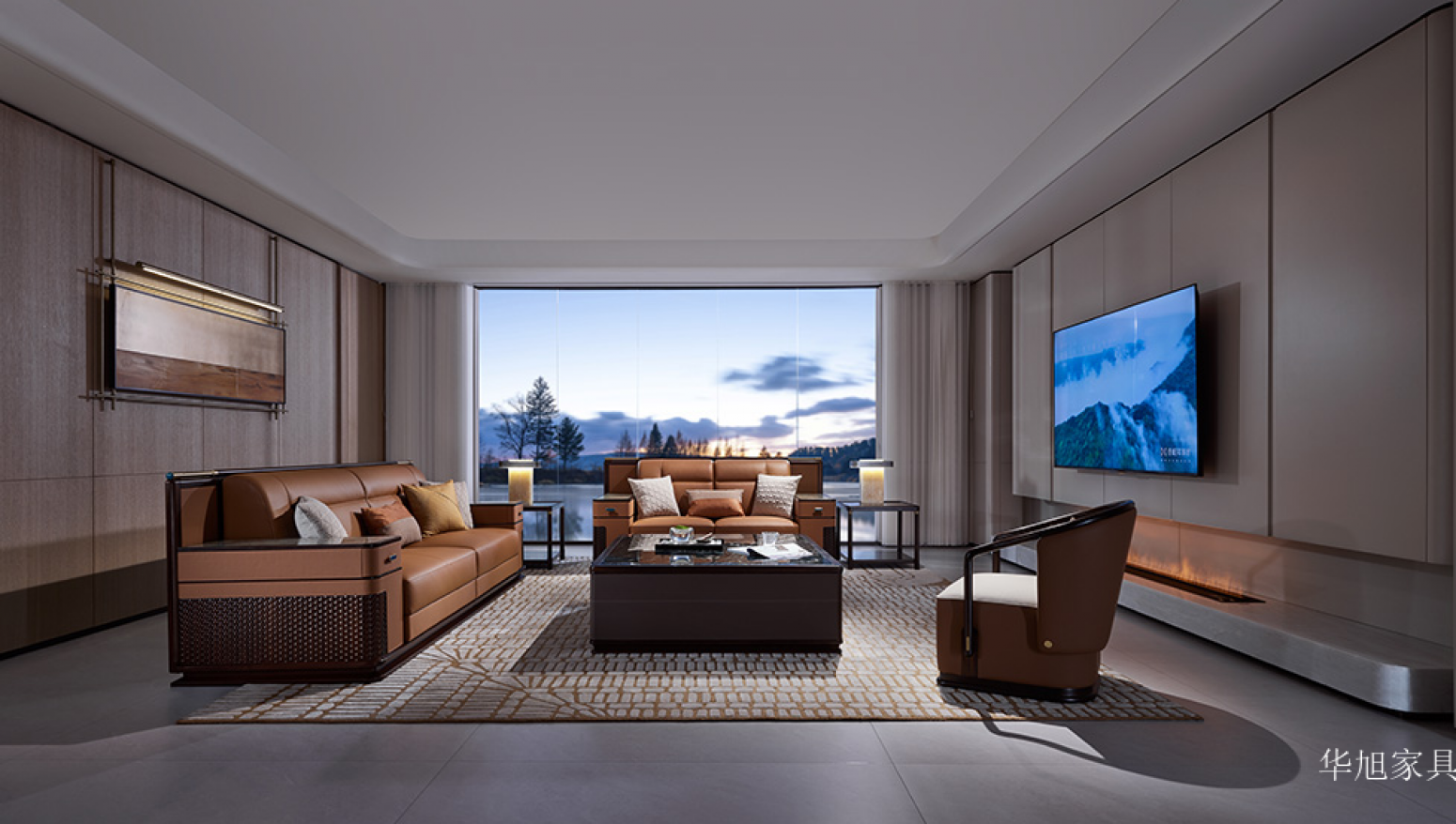 华旭家具 Home Furniture product 《Brown-toned light luxury leather sofa》