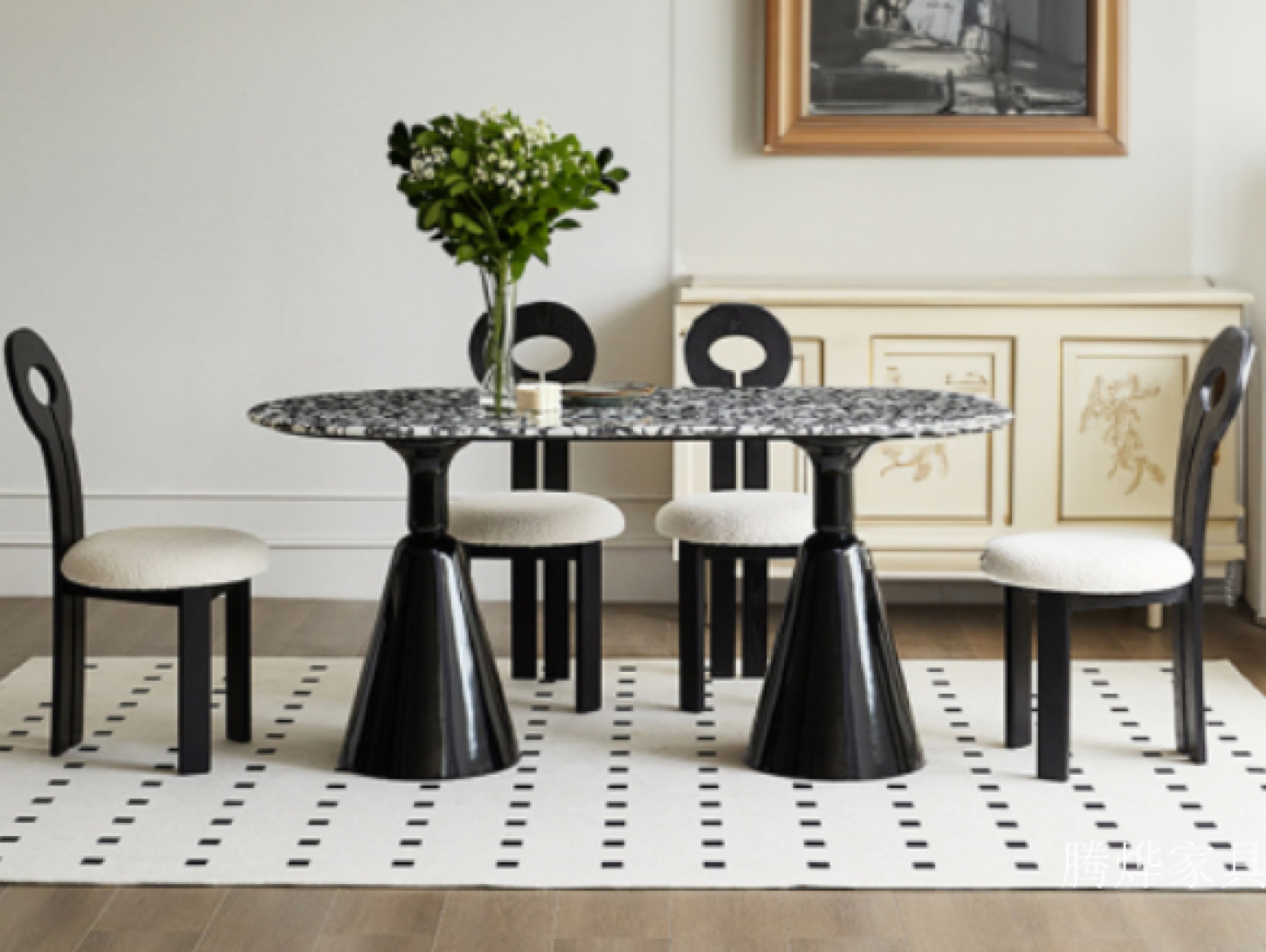 腾烨家具 Home Furniture product 《Black and white patterned light luxury dining table》