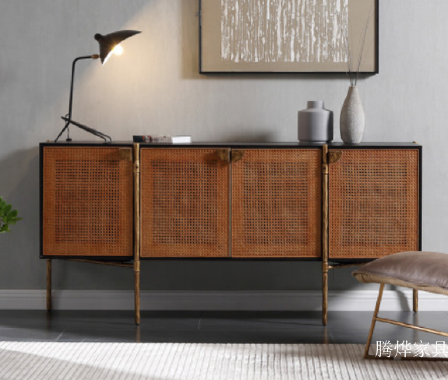 腾烨家具 Home Furniture Product 《Rattan black gold light luxury food side cabinet》 腾烨家具 Home Furniture Product 《Rattan black gold light luxury food side cabinet》【图0】