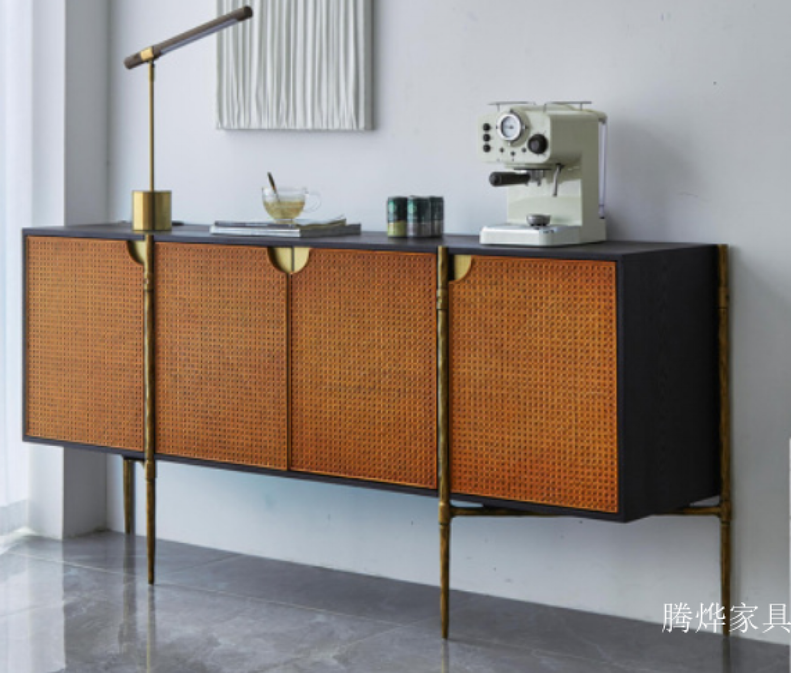 腾烨家具 Home Furniture Product 《Rattan black gold light luxury food side cabinet》 腾烨家具 Home Furniture Product 《Rattan black gold light luxury food side cabinet》【图1】