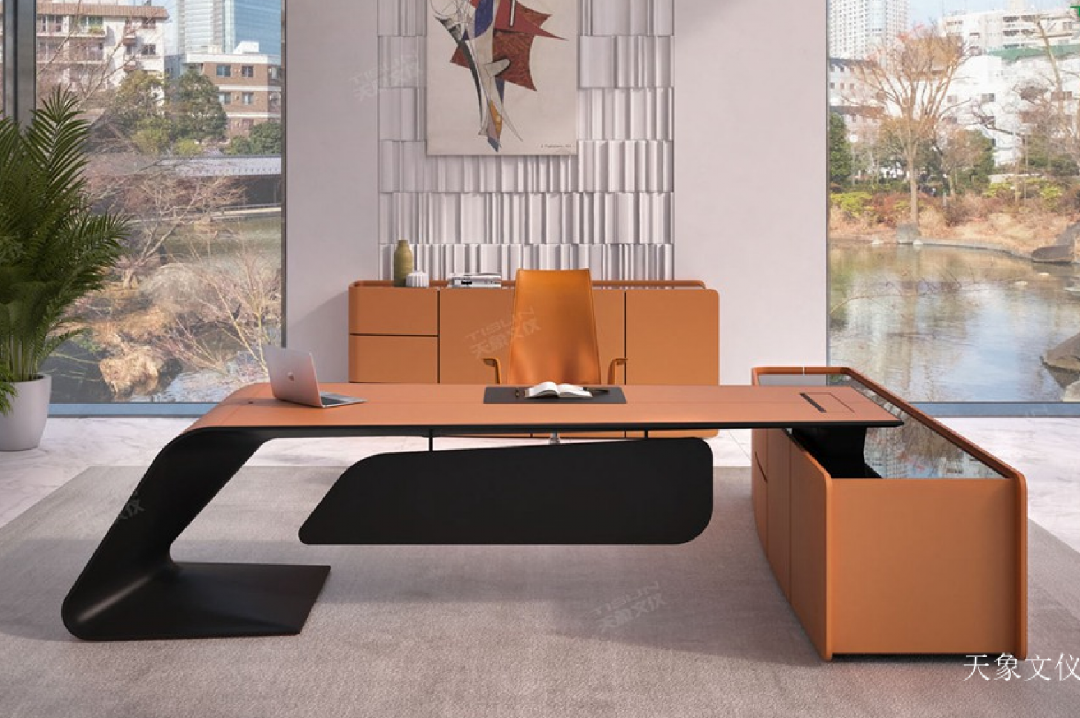 天象文仪 Office furniture Product 《Orange black light luxury streamlined desk》 天象文仪 Office furniture Product 《Orange black light luxury streamlined desk》【图0】