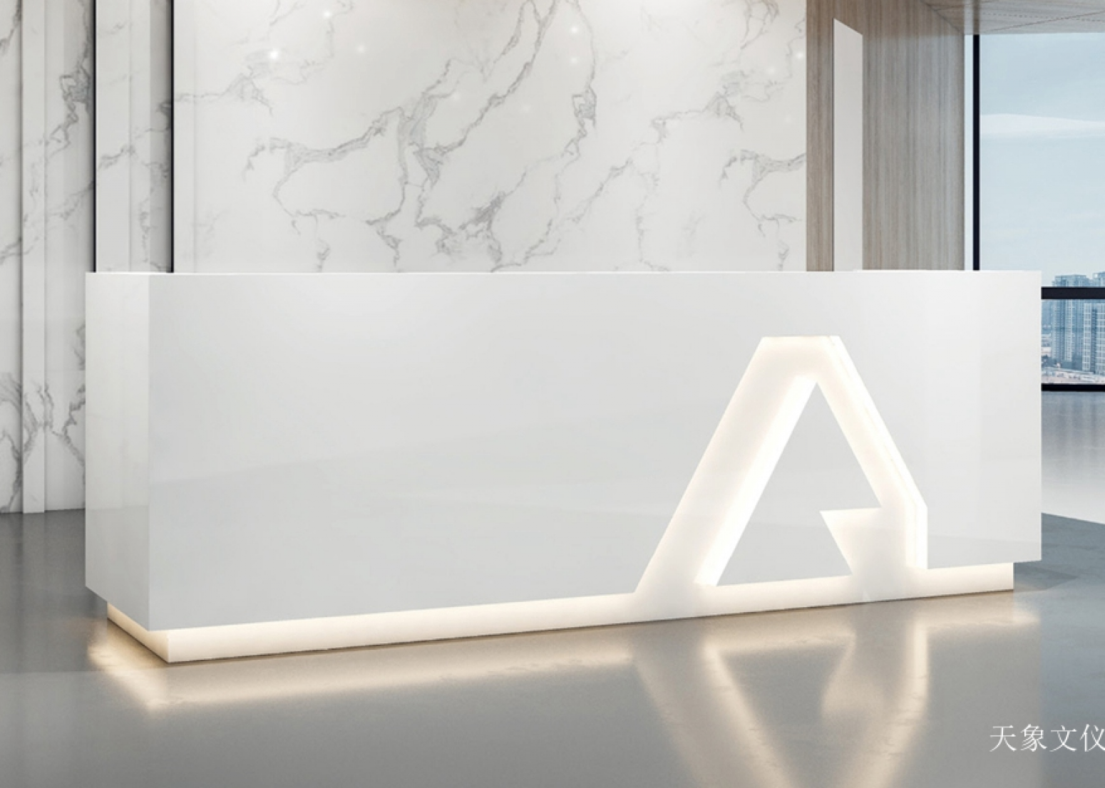 天象文仪 Office furniture product 《White light luxury luminous triangle front desk》
