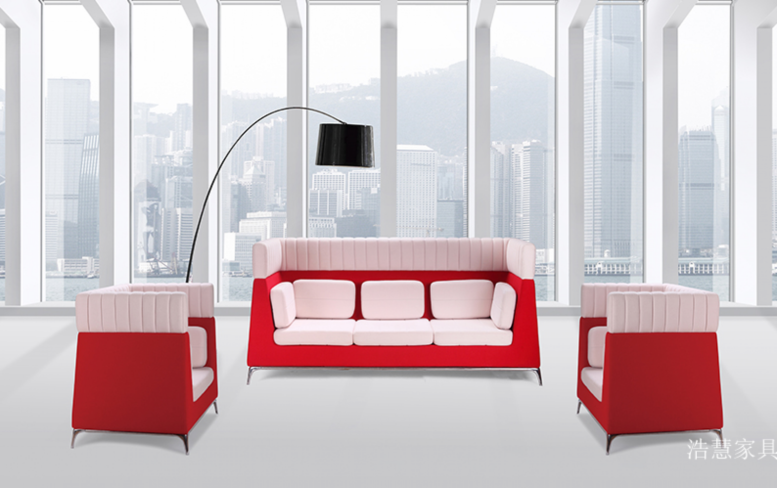 浩慧家具 Office furniture product 《Red and white light luxury business sofa》