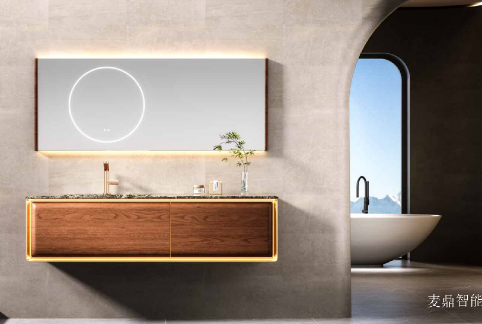 麦鼎智能 Bathroom furniture product 《Light luxury wooden hanging bathroom cabinet》