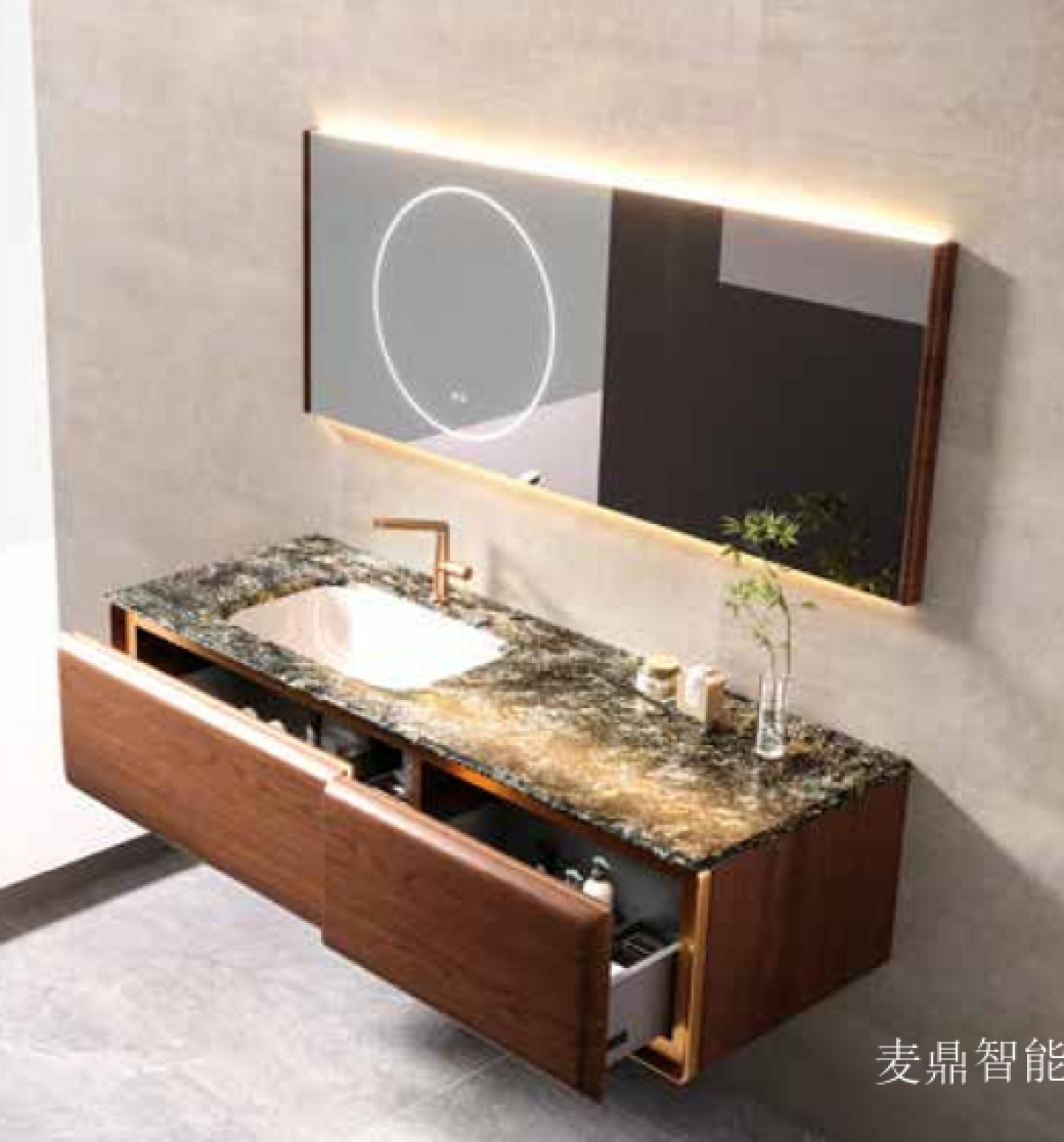 麦鼎智能 Bathroom furniture Product 《Light luxury wooden hanging bathroom cabinet》【图1】