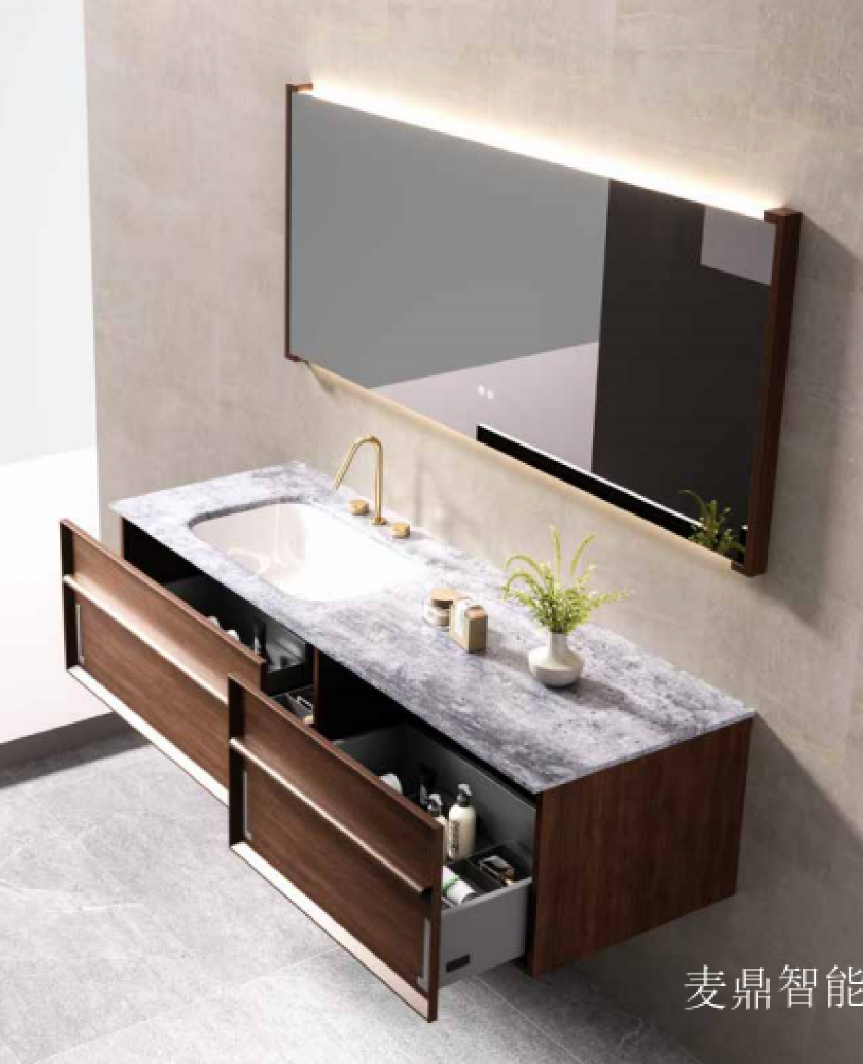 麦鼎智能 Bathroom furniture Product 《Light luxury wooden long mirror bathroom cabinet》【图1】