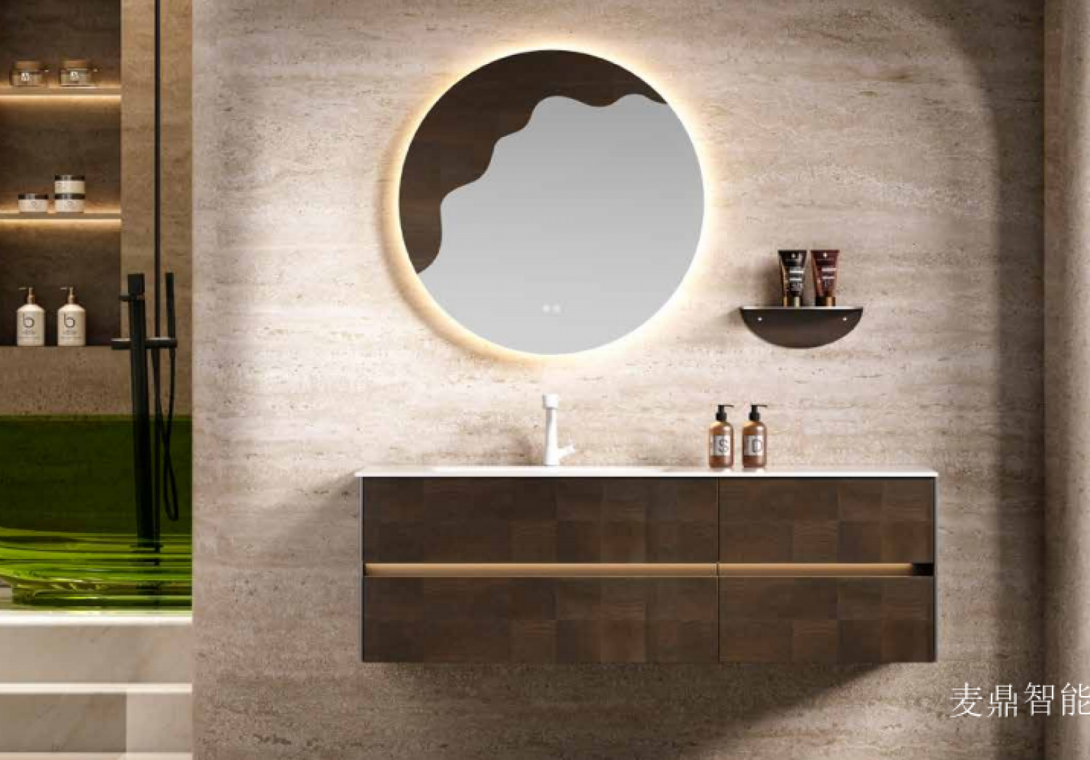 麦鼎智能 Bathroom furniture product 《Light luxury plaid round mirror bathroom ark》