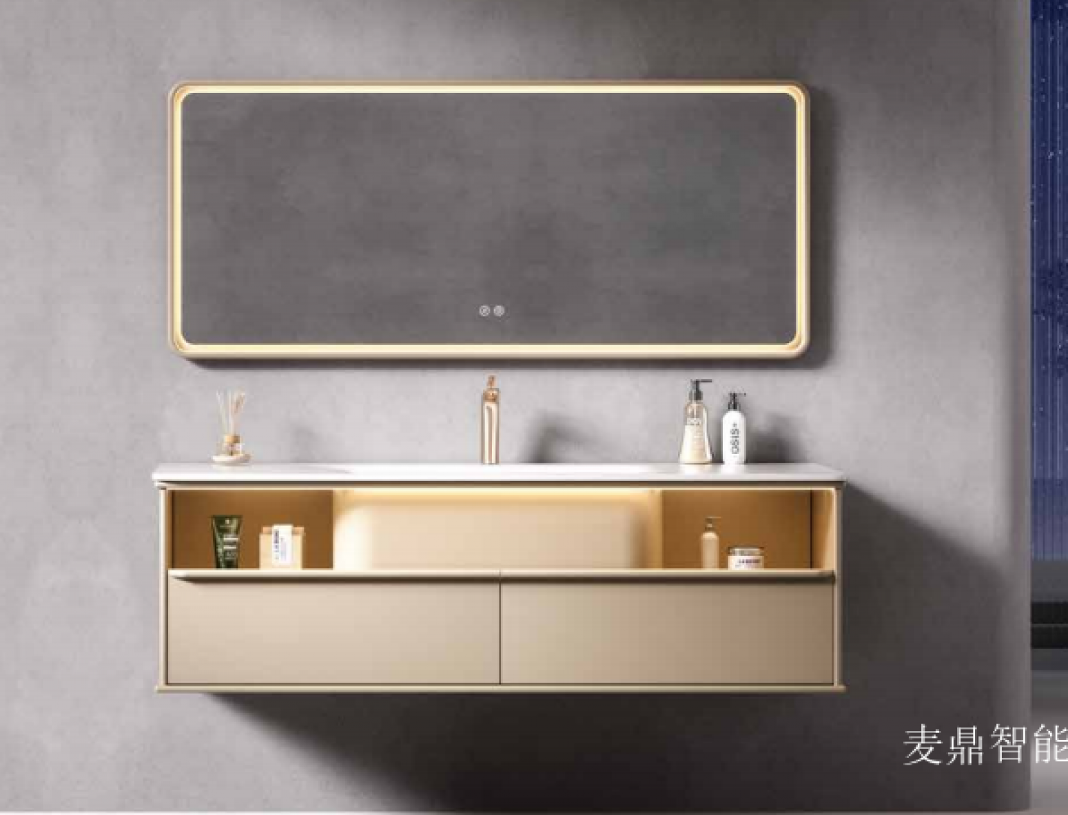 麦鼎智能 Bathroom furniture Product 《Light luxury shallow gold long mirror bathroom ark》【图0】
