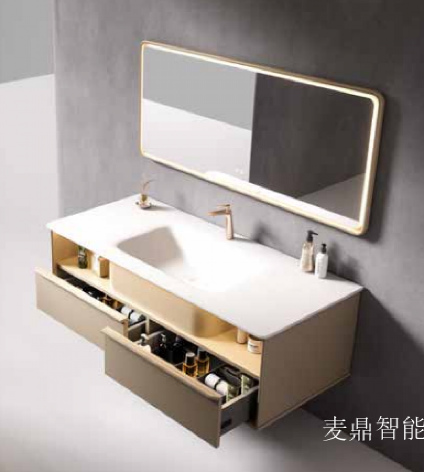 麦鼎智能 Bathroom furniture Product 《Light luxury shallow gold long mirror bathroom ark》【图1】