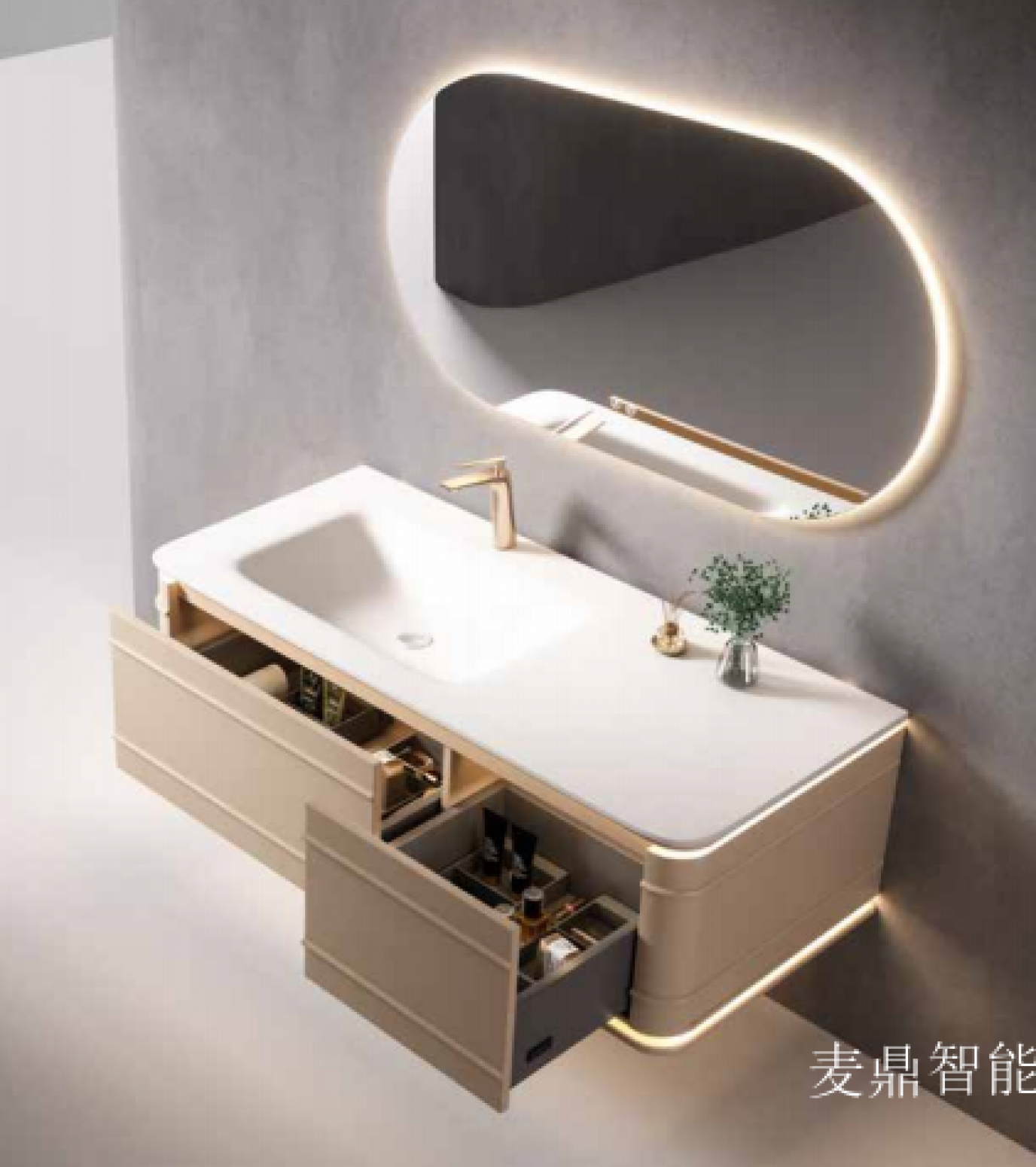 麦鼎智能 Bathroom furniture Product 《Light luxury light meters oval mirror bathroom ark》【图0】