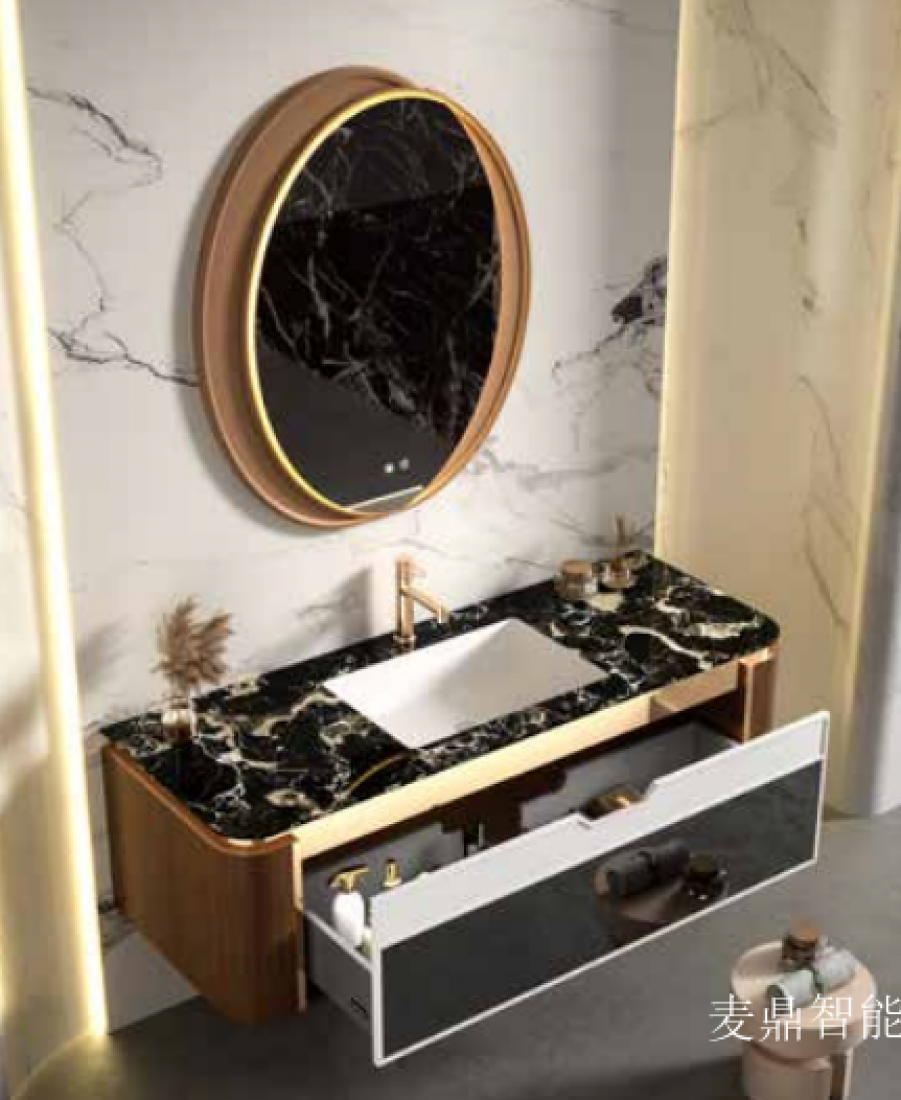 麦鼎智能 Bathroom furniture Product 《Marble oval mirror Bathroom cabinet》 麦鼎智能 Bathroom furniture Product 《Marble oval mirror Bathroom cabinet》【图0】