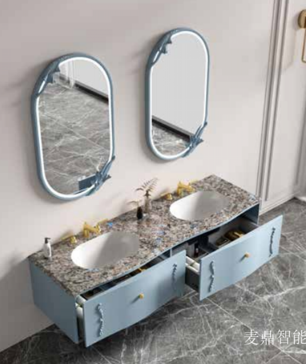 麦鼎智能 Bathroom furniture Product 《Elegant blue ou double basin bathroom ark》【图1】