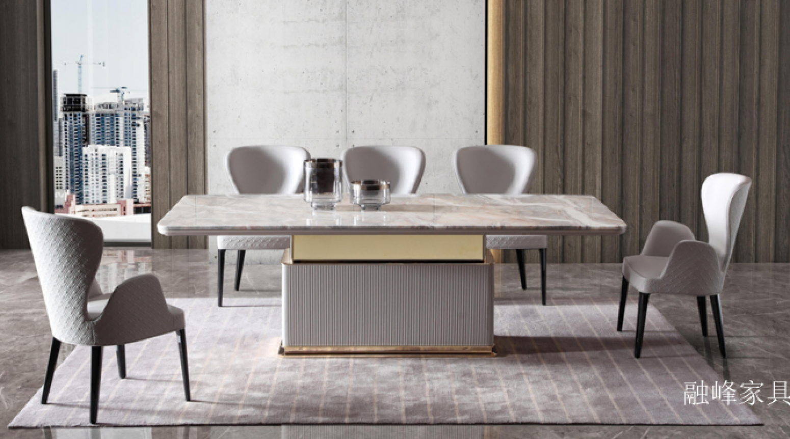 融峰家具 Home Furniture Product 《Marble-textured dining table and chairs》 融峰家具 Home Furniture Product 《Marble-textured dining table and chairs》【图2】