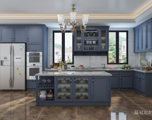 Product picture:Furniture factory 品冠定制 Bathroom furniture product name 《Deep charm blue luxury island American cabinet》议价