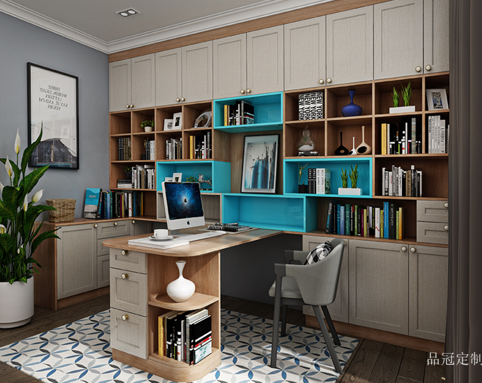 品冠定制 Home Furniture product 《Light wood blues vitality storage study》