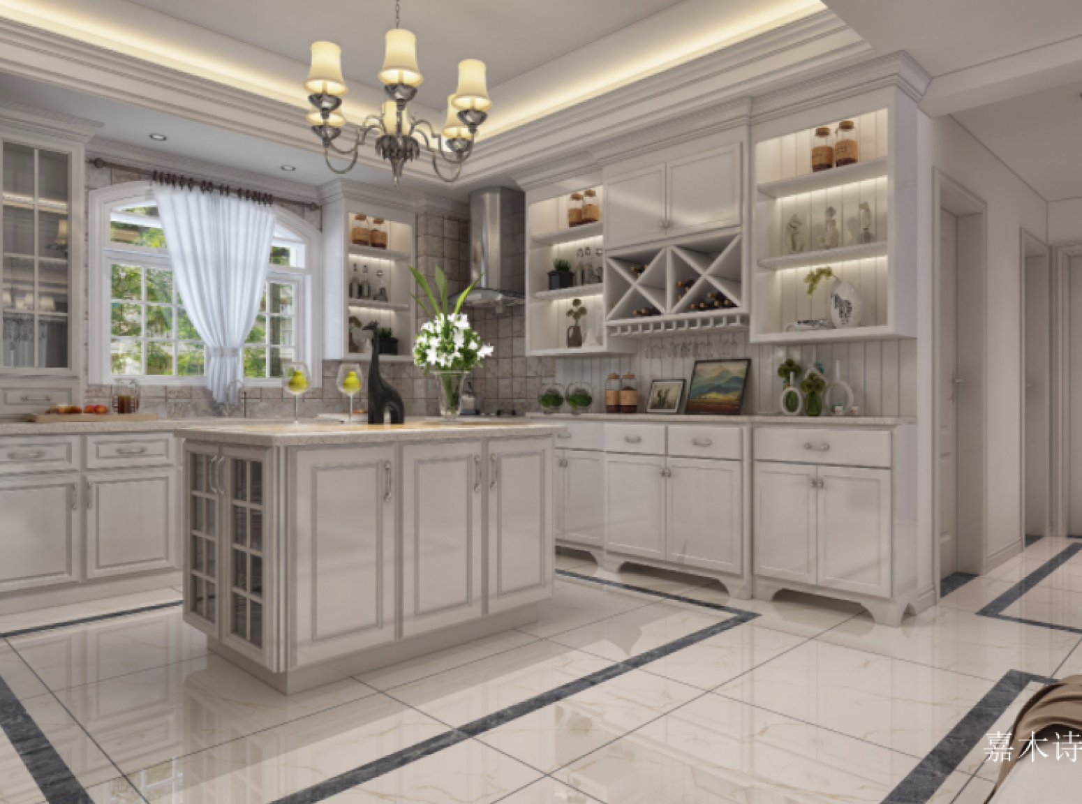 嘉木诗 Bathroom furniture product 《White carved wine rack island cabinet》