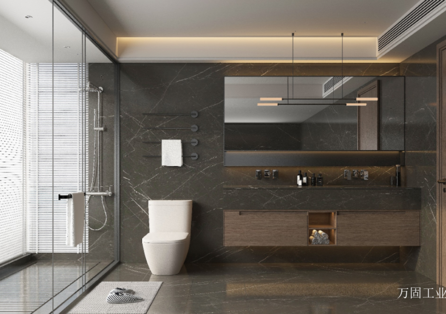 万固工业 Bathroom furniture product 《Light wood deep stone top bathroom cabinet》