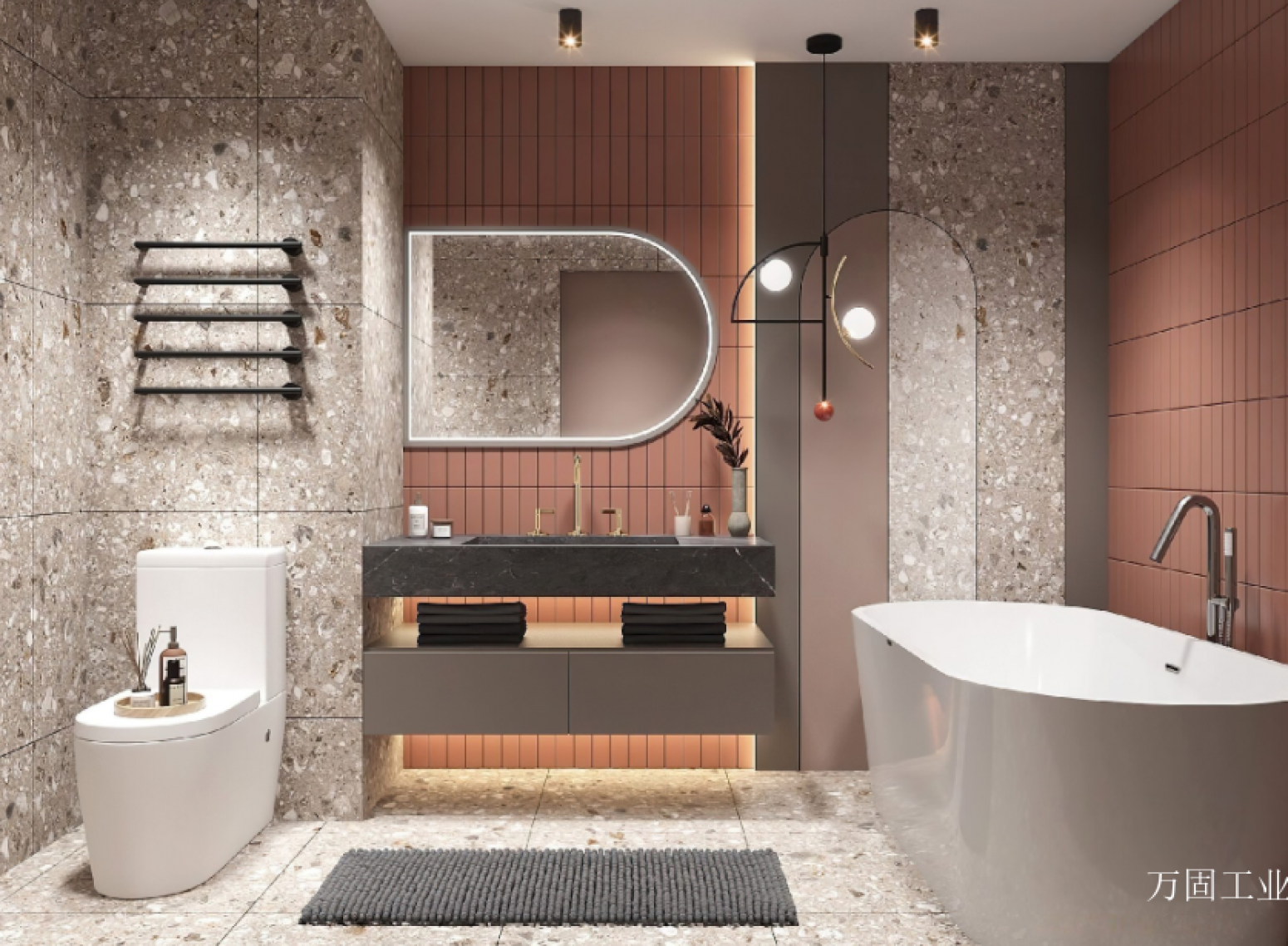 万固工业 Bathroom furniture Product 《Dark grey arc mirror lamp bathroom cabinet》【图0】