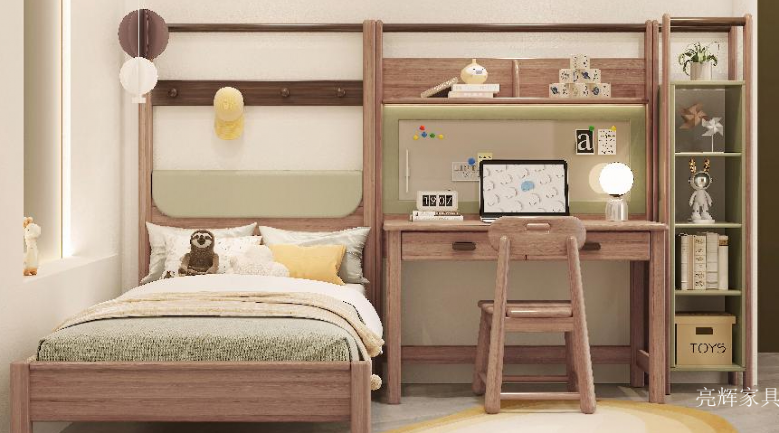 亮辉家具 Children's furniture product 《Wood green soft bag children bed》