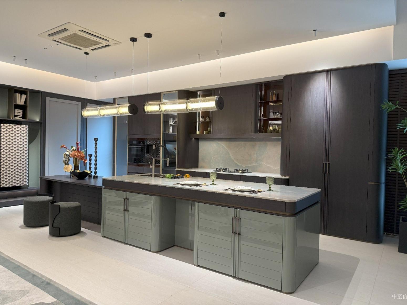 中至信 Bathroom furniture product 《Dark brown light gray island luxury cabinet》