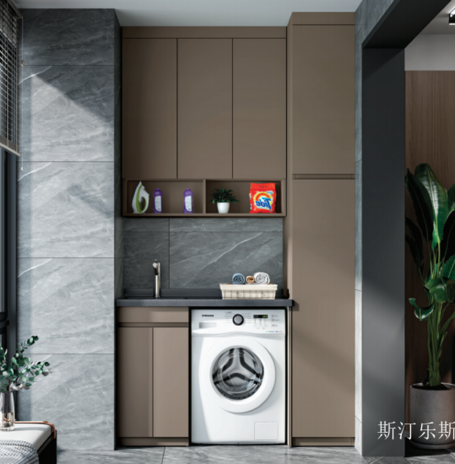 斯汀乐斯 Bathroom furniture product 《Brown light luxury moisture-proof balcony cabinet》