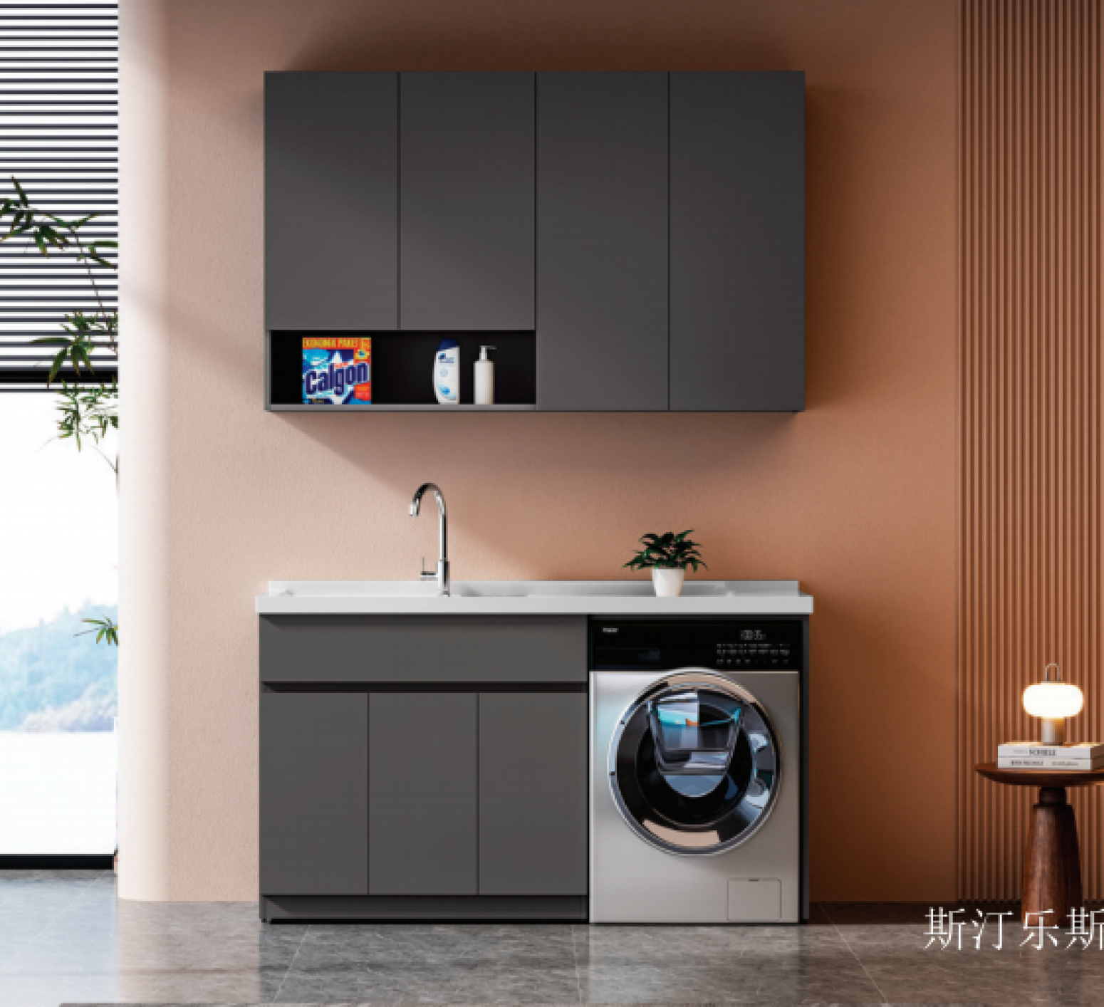 斯汀乐斯 Bathroom furniture Product 《Dark grey single wash open grid balcony cabinet》【图0】