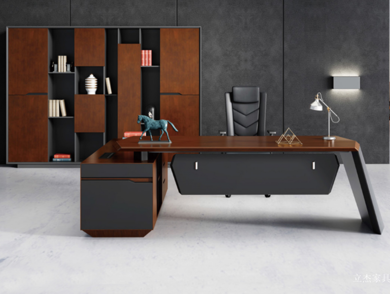 立杰家具 Office furniture Product 《A dark brown wooden desk》【图0】