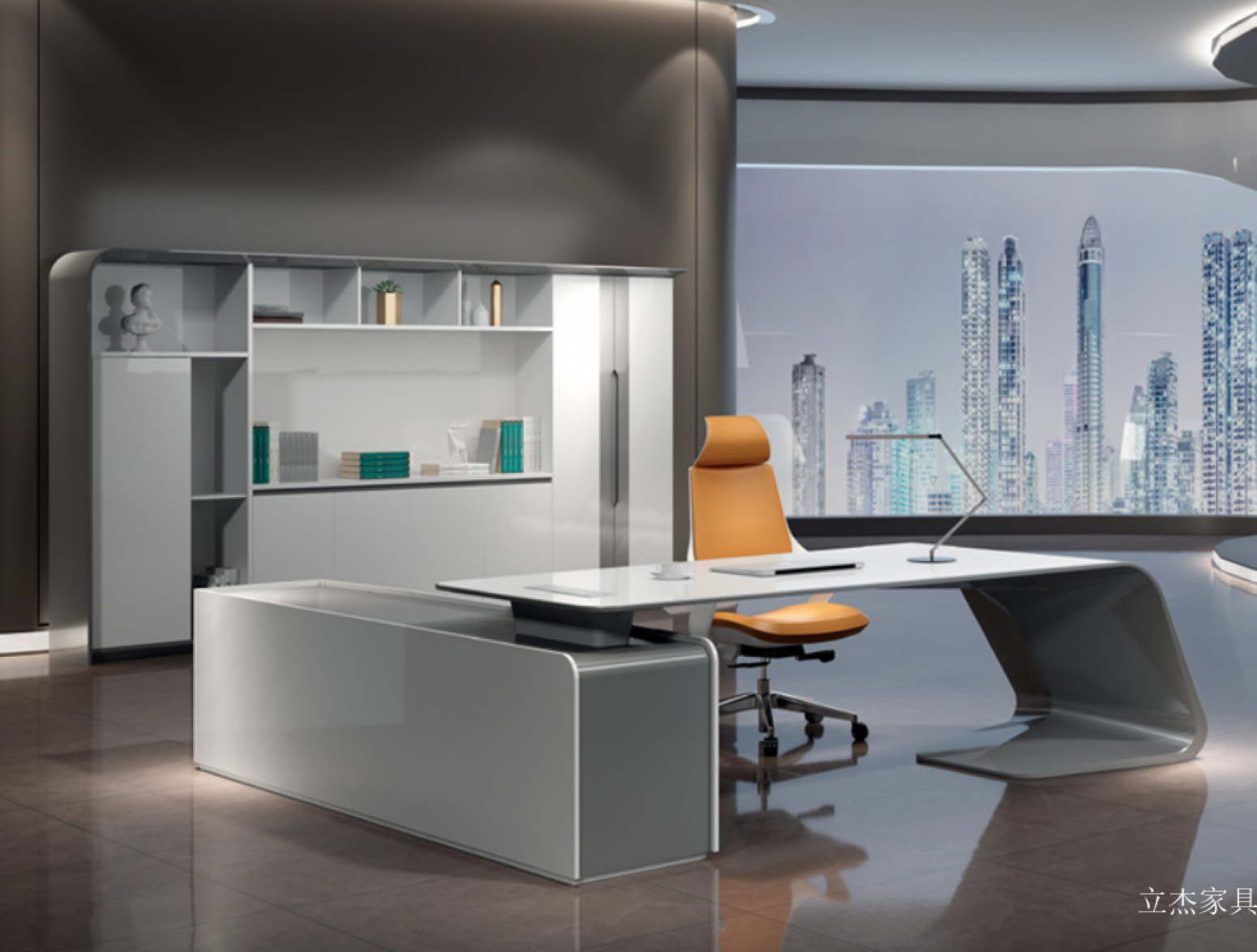 立杰家具 Office furniture Product 《White and grey streamlined minimalist desk》【图0】