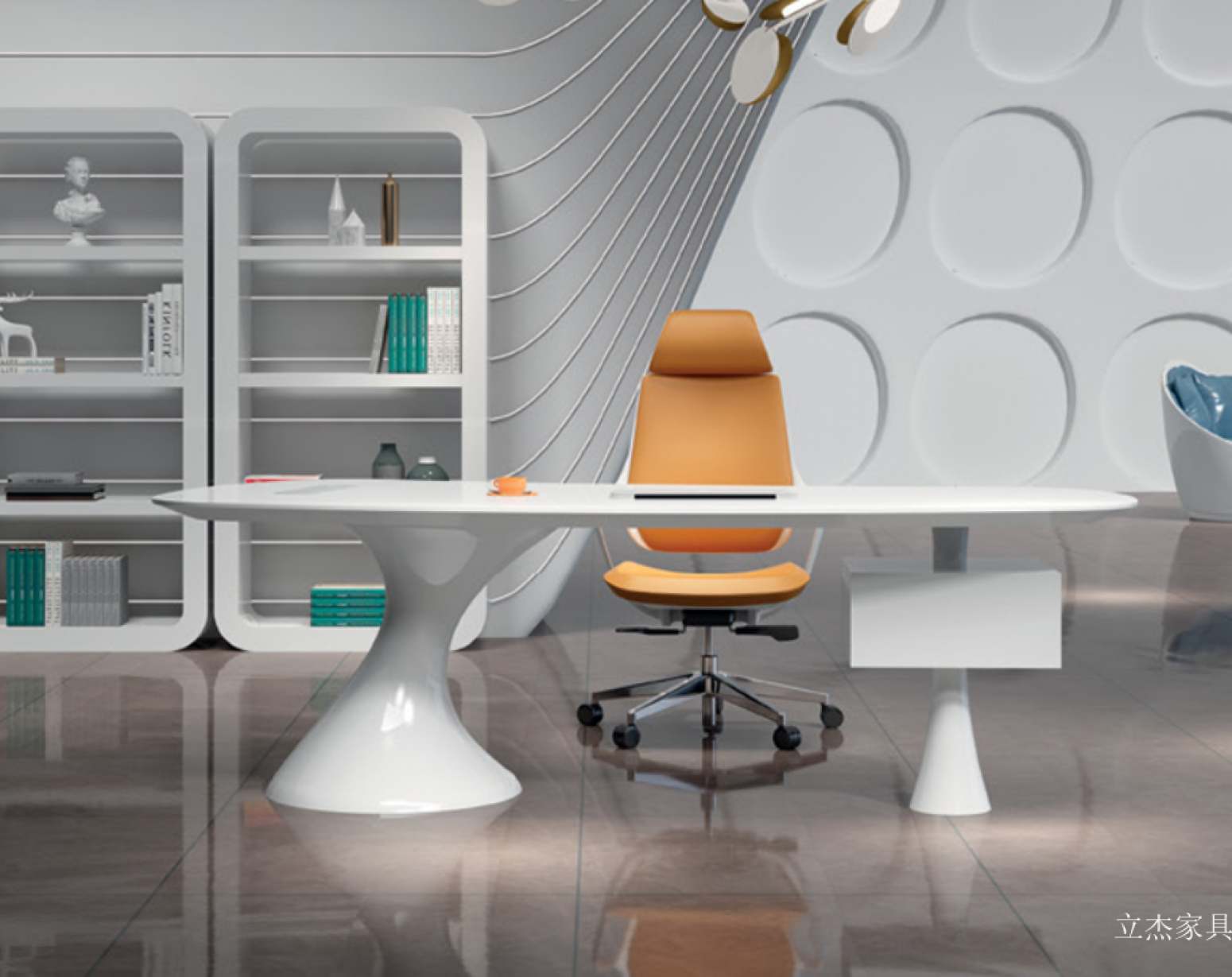 立杰家具 Office furniture product 《White-toned artistic minimalist office desk》
