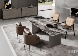 图恩家具Home Furniture《Black textured stone light luxury dining table》