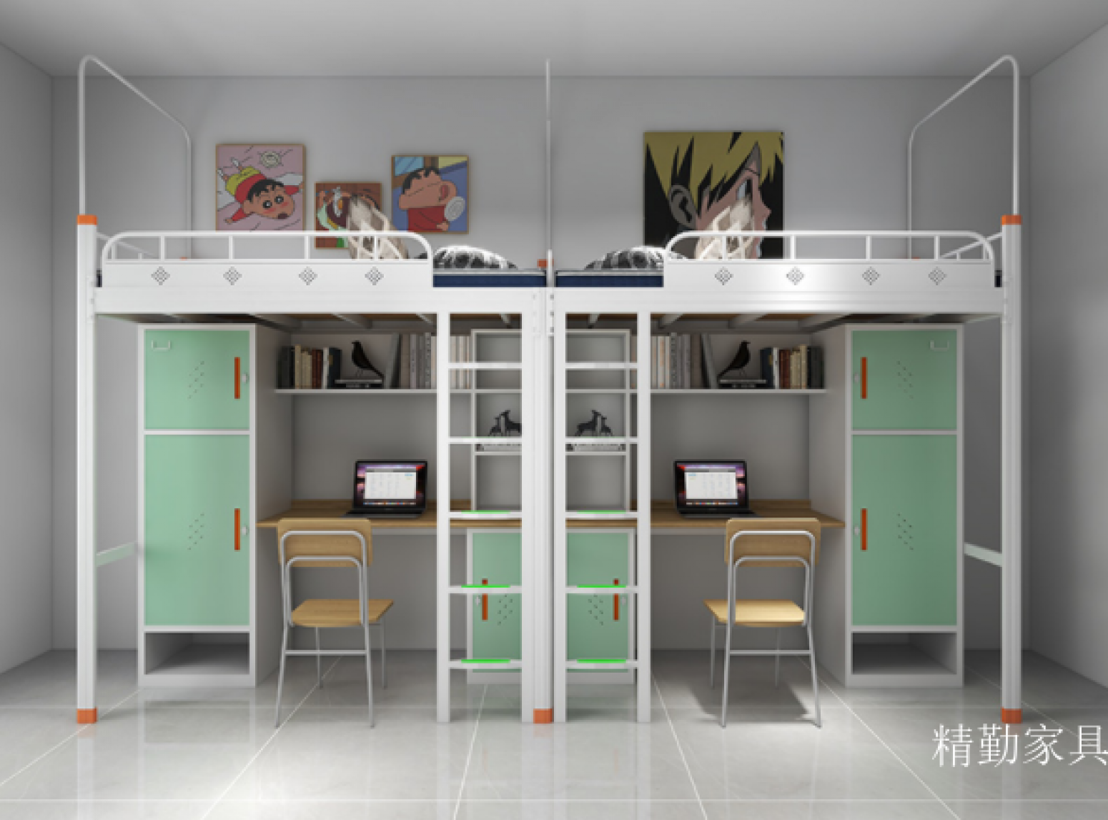 精勤家具 Office furniture product 《White green fresh double apartment bed》