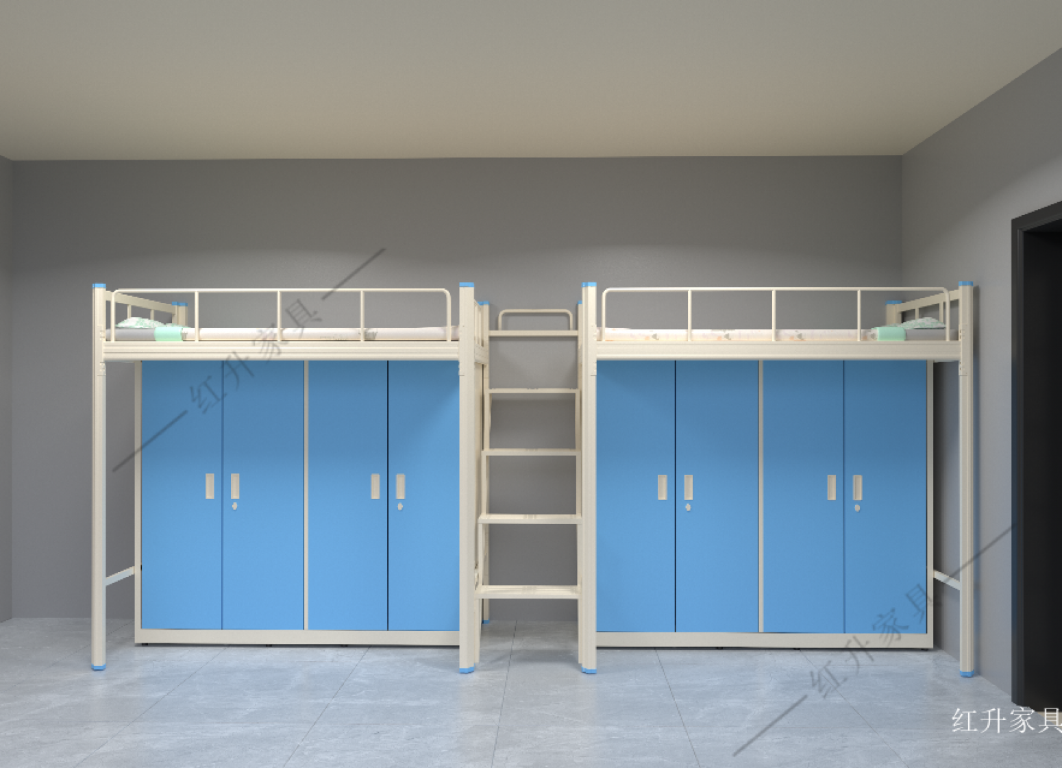 红升家具 Office furniture Product 《Rice white frame blue double apartment bed》【图0】