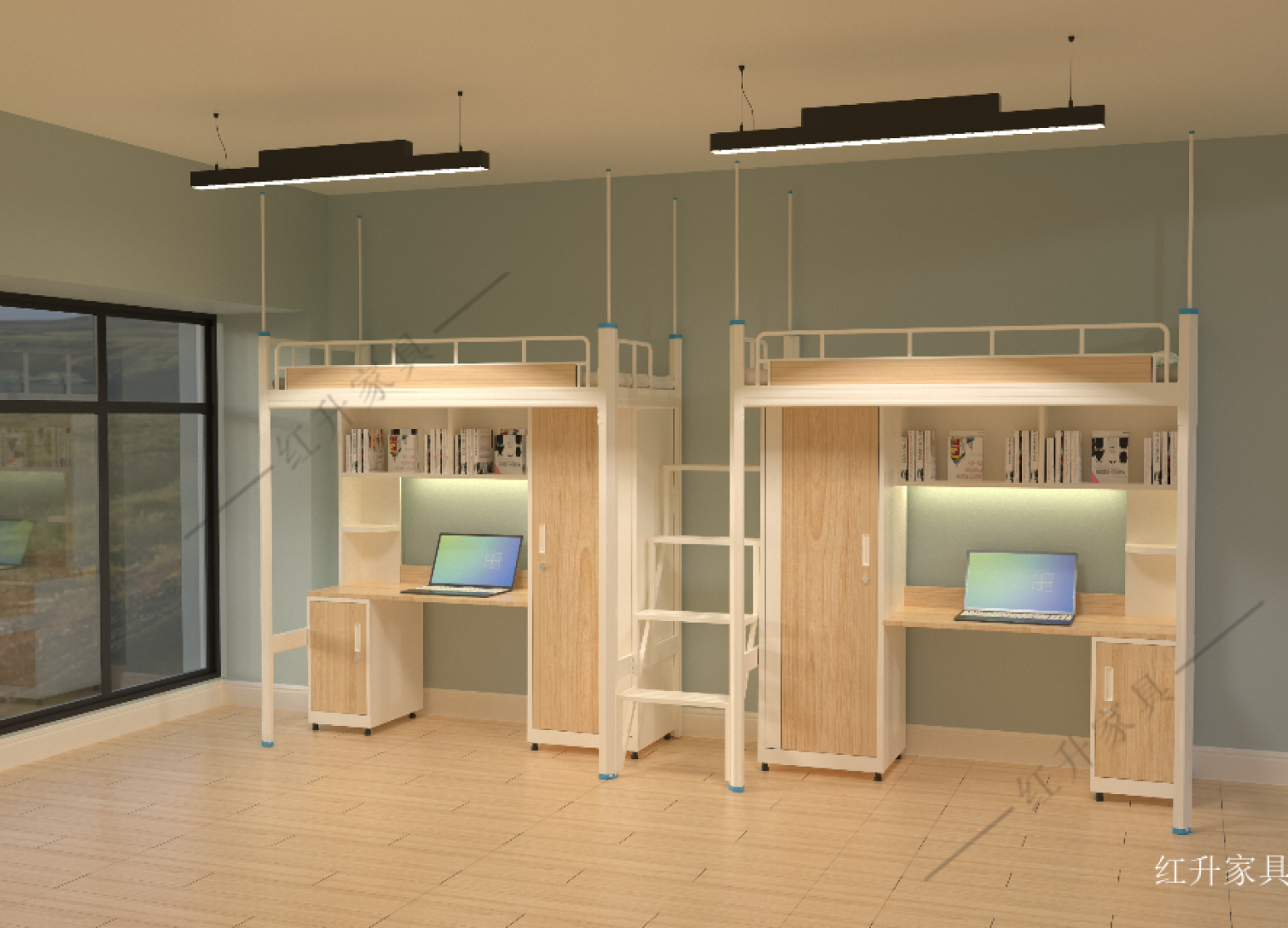 红升家具 Office furniture product 《Shallow wood white double flat bed》