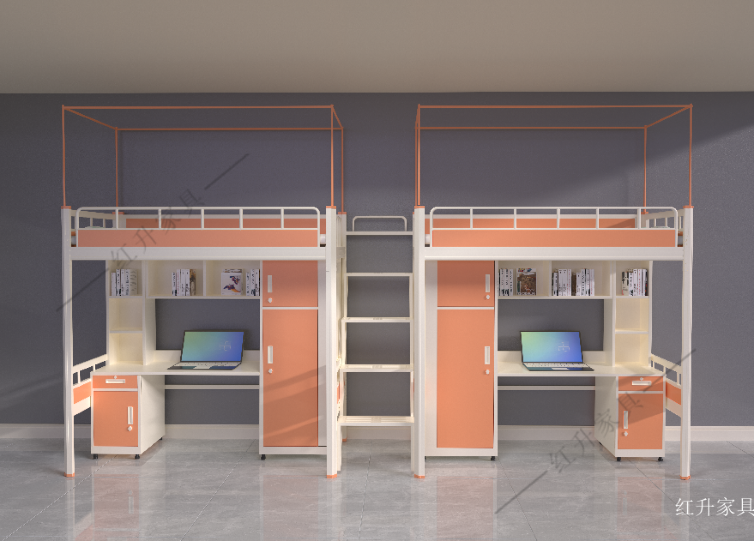 红升家具 Office furniture Product 《White and orange double apartment bed》【图0】