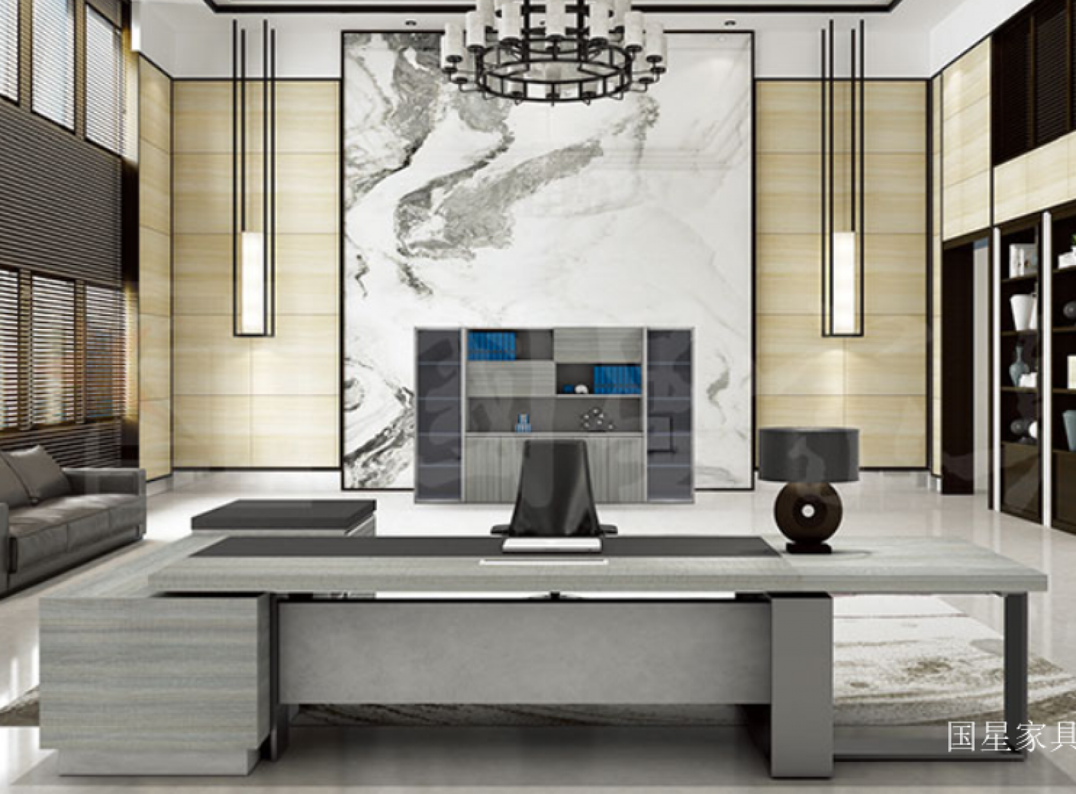 国星家具 Office furniture product 《A light grey stone-patterned executive desk》