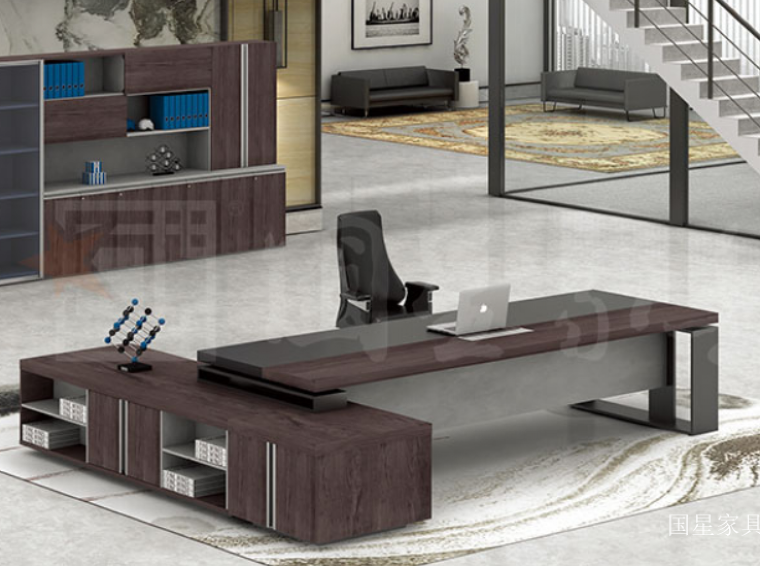 国星家具 Office furniture Product 《Dark brown wood-grain executive desk》【图0】