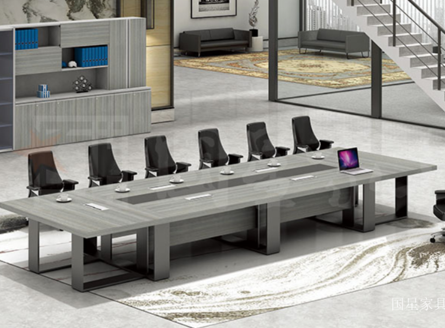 国星家具 Office furniture product 《Light grey wood grain conference table》