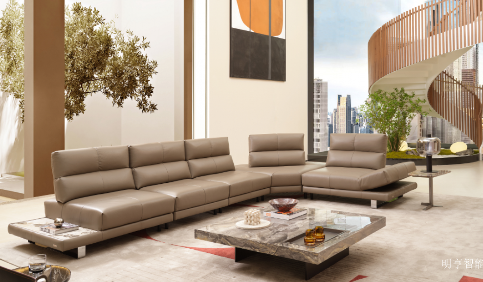 明亨智能 Home Furniture Product 《Light brown leather casual sofa》【图0】